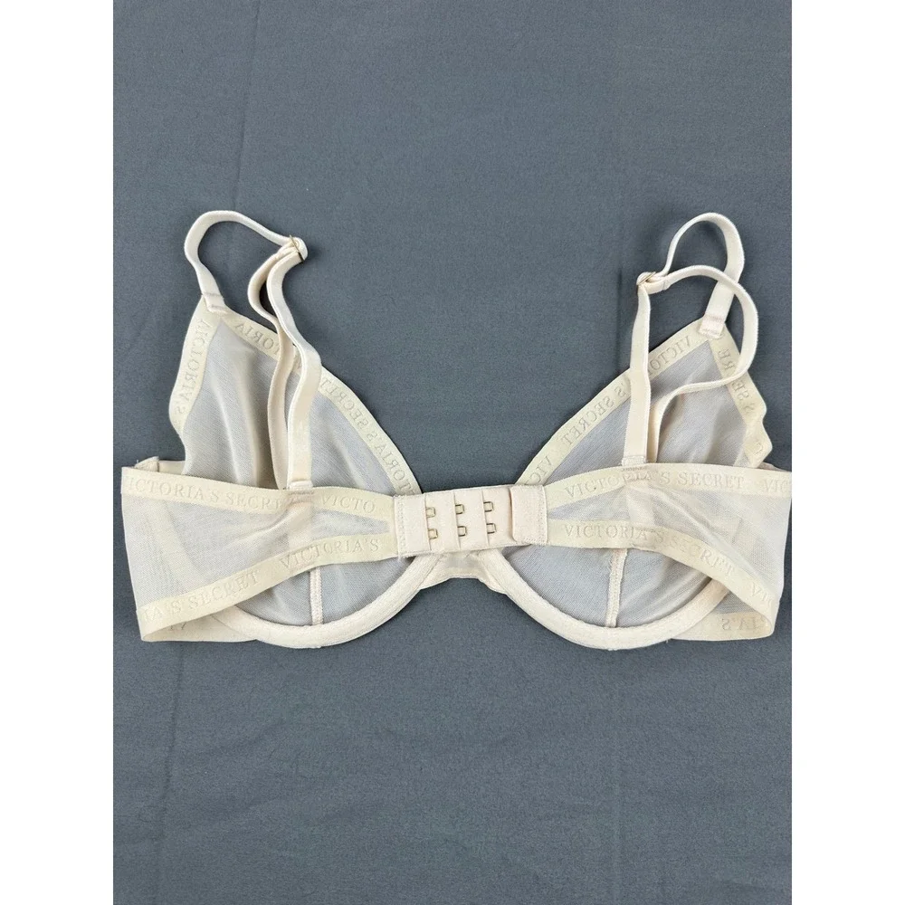 Victoria's Secret Sheer Mesh Unlined‎ Demi Balconette Bra Beige 32C